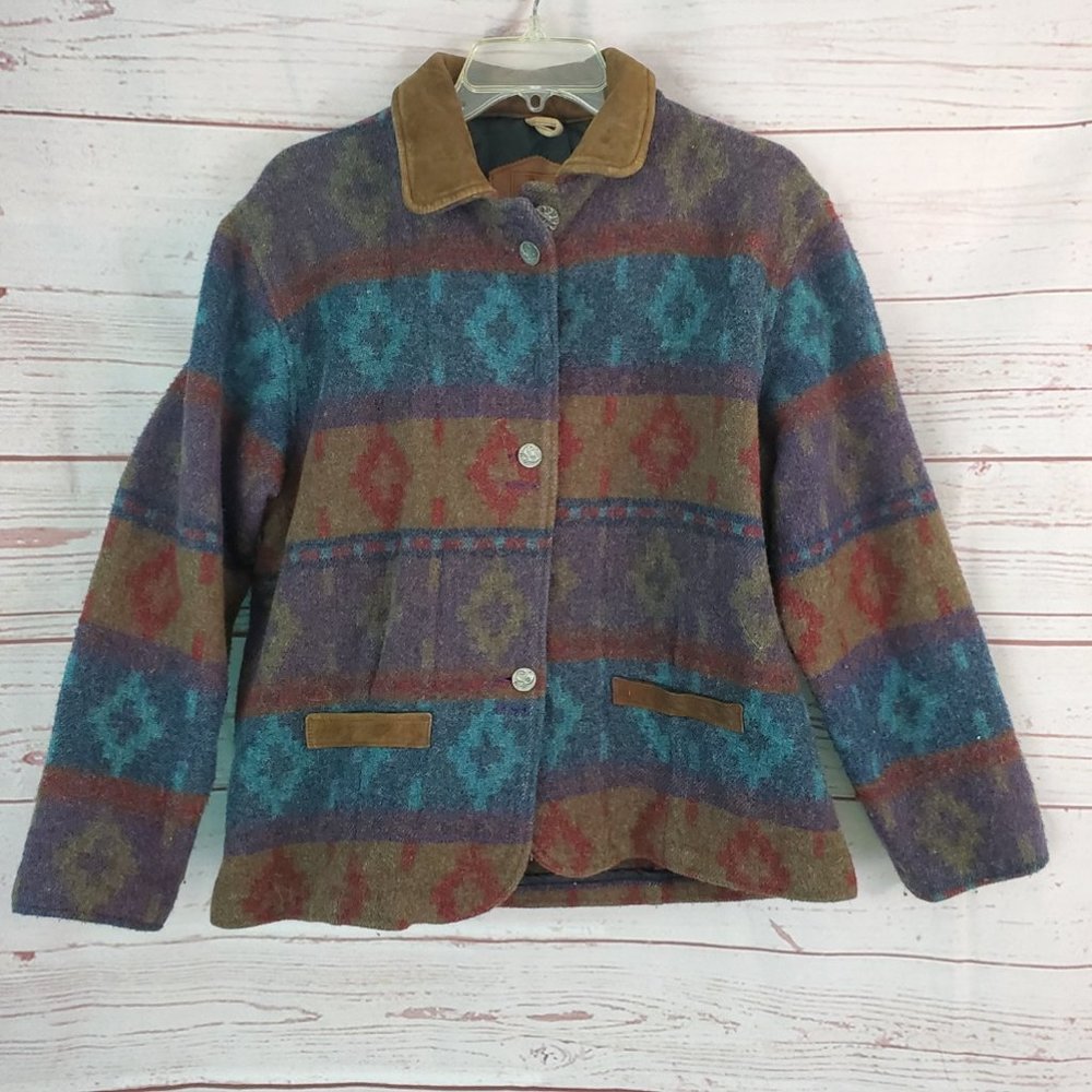 Woolrich Aztec Tribal Jacket Wool Blend Coat Blazer  Large